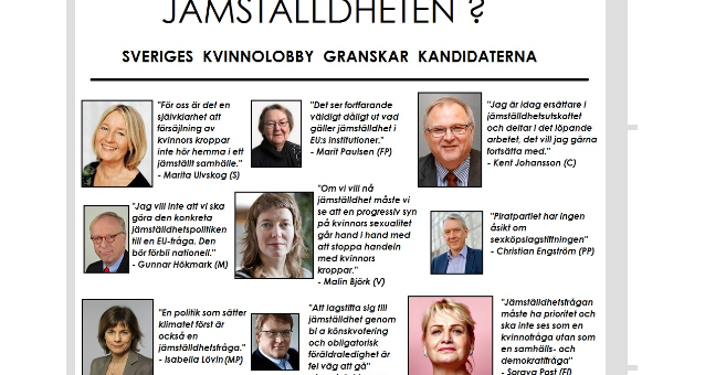 Swedish Women's Lobby to look at Swedish candidates for the European elections- who stands up for gender equality?
